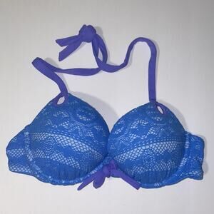 Victoria's Secret Bikini Top Womens 34A Blue Purple Gorgeous Padded Push Up